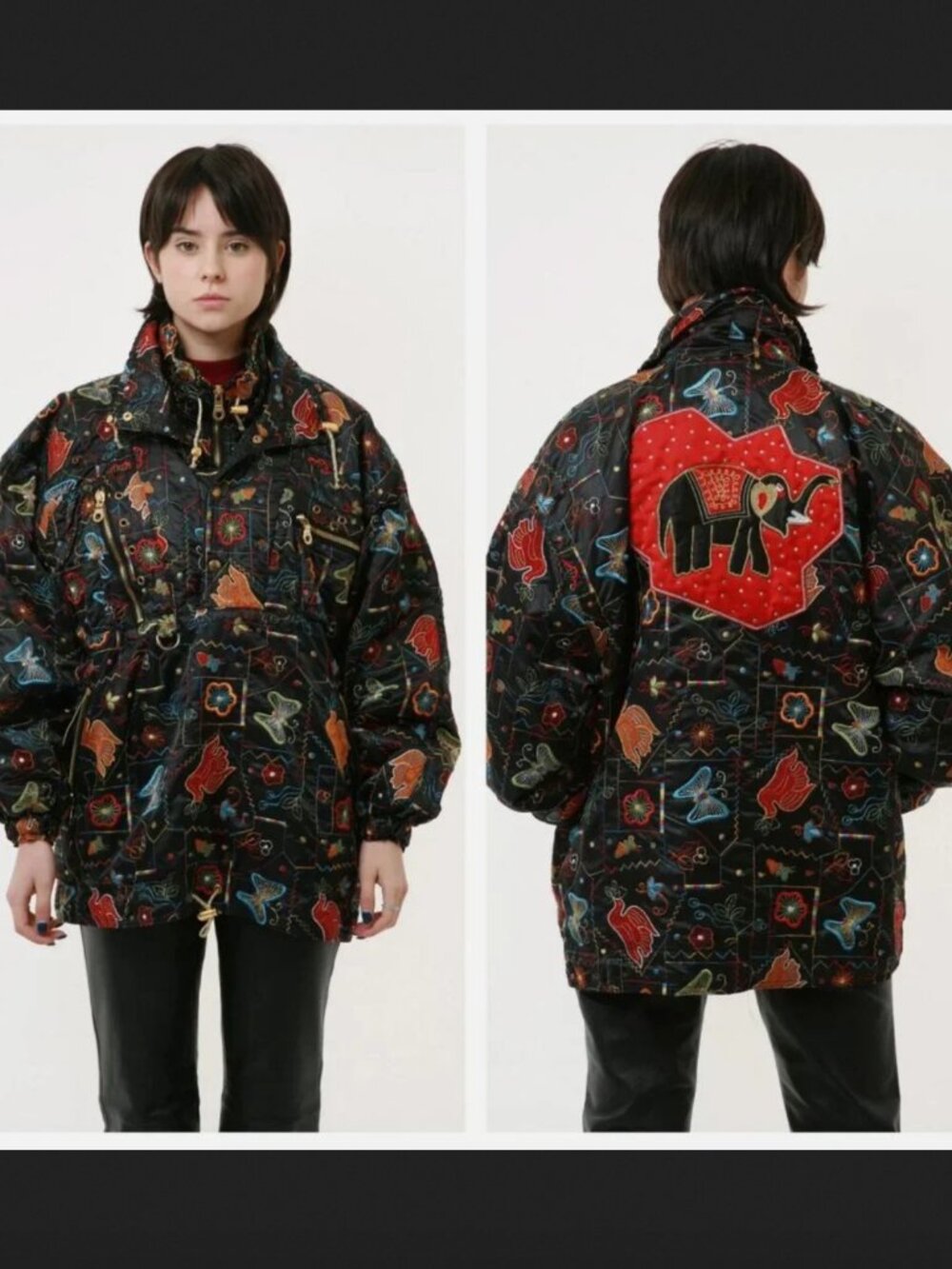 Vintage Rare Embroidered Elephant Embellished Coat Jacket Farm Rio Johnny Was